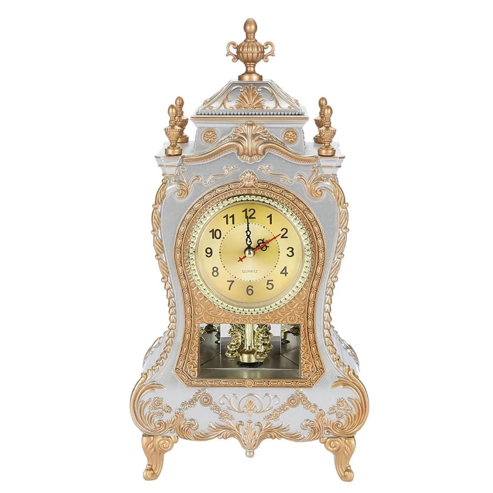 White Brown Vintage Desk Clock 12 Songs Silent Scanning for Seconds Antique Table Clock Music Time Reporting Swing Pendulum