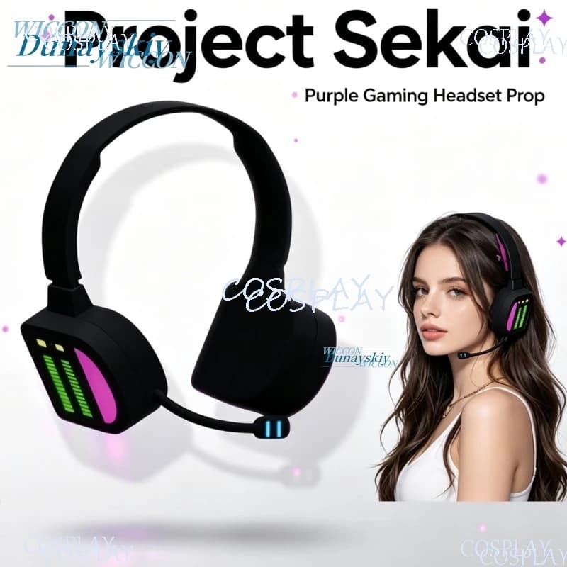Mikuuuu Fake Headset 3D Polylactic Purple Gaming Headset Prop Black Square Earphones Cosplay Accessory Halloween Party Stage