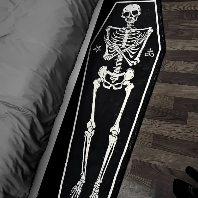 VIKAMA Horror Teschio Umano Tappeto Tappeto da comodino Decorazione di Halloween Tappeto per camera da letto Tappetino antiscivolo resistente all'usura Tappetino per porta Hom