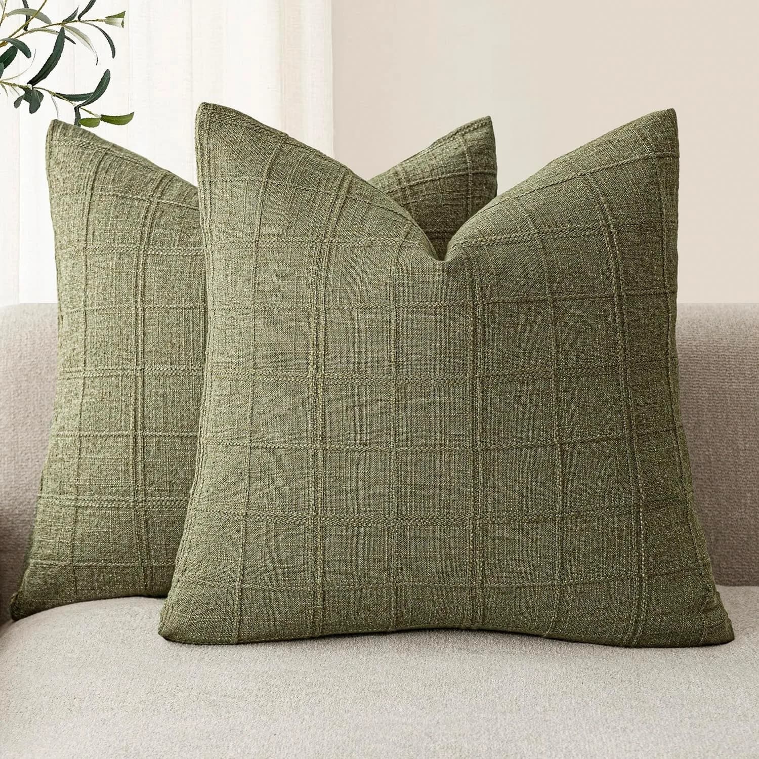 Fodere per cuscini per camera da letto per divano del soggiorno Boho verde salvia 50X50CM Fodere per cuscini a quadri in lino Fodere per cuscini decorativi