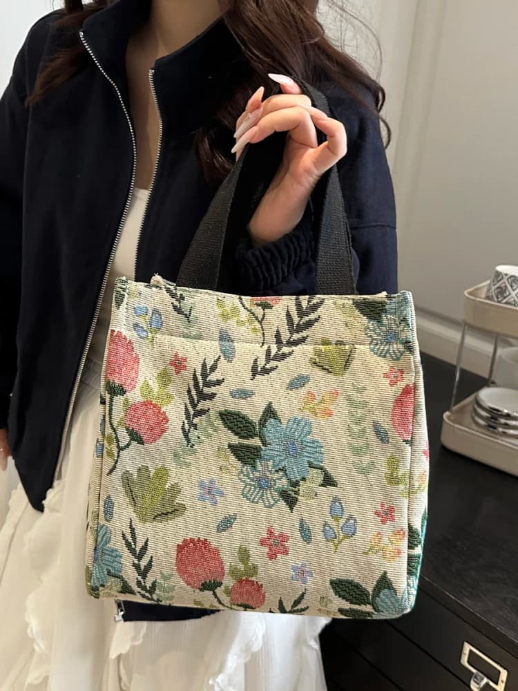 Graziosa Borsa Porta Pranzo Giapponese in Tela, Borsa a Mano Morbida, Borsa a Tracolla per Lavoratori d'Ufficio, Design Originale