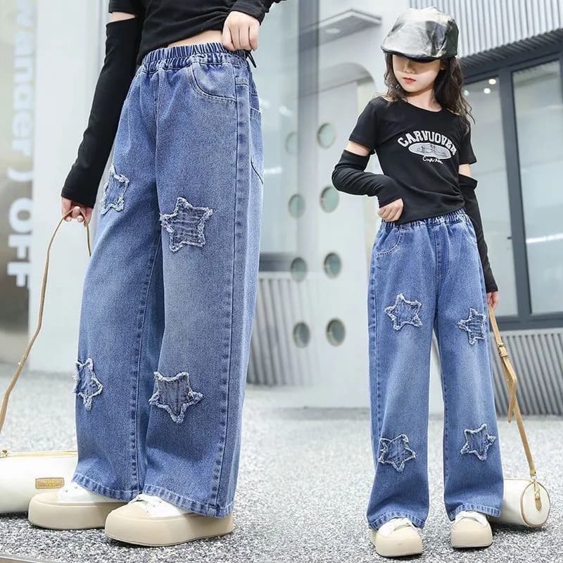 3-12 anni Pantaloni in denim per ragazze Pantaloni a gamba larga per adolescenti Pantaloni per bambini Primavera Autunno Modello a stella Jeans per ragazze Nuovi vestiti per bambini
