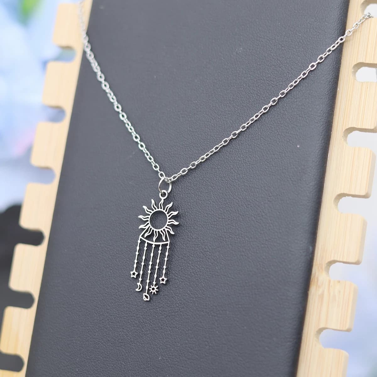 Kinitial Unique Sun Star Moon Tassels Chain Necklace Gift Women Daily Party Jewelry Stainless Steel Dreamcatcher Pendant Choker