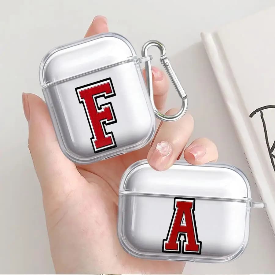 Custodia trasparente per auricolari Airpods 4 2 Pro2 Pro3 Pro 1 3 con motivo a lettere rosse
