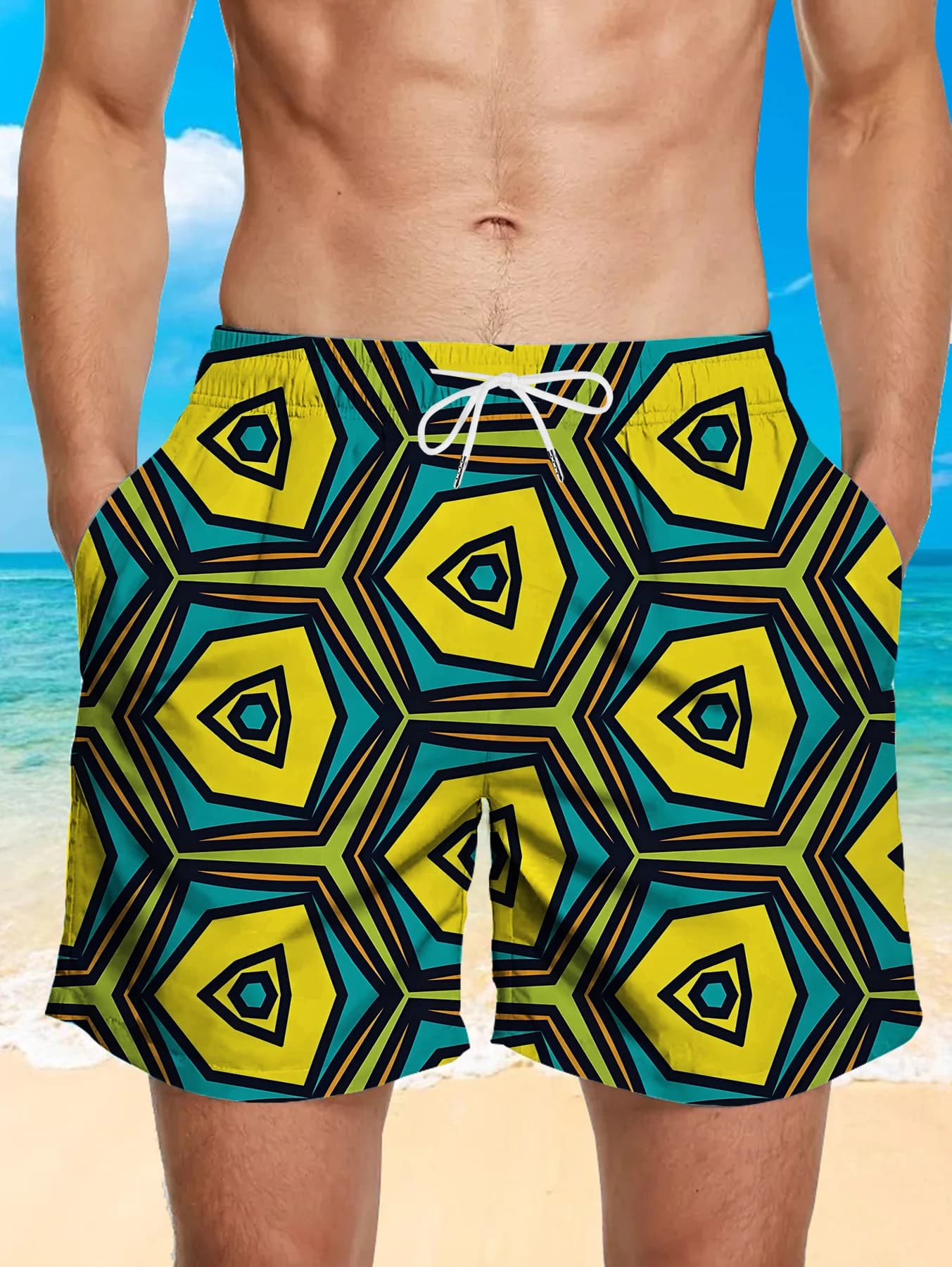 Pantaloncini da Uomo con Stampa Digitale Integrale, Asciugatura Rapida in Poliestere, Shorts Casual per Uso Quotidiano