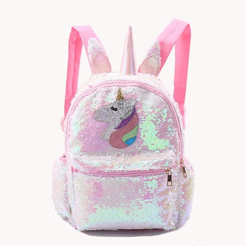 Zaino per ragazze con paillettes e unicorno, per bambini, borsa a tracolla rosa leggera, per bambini, in PVC, per ragazze, ragazzi, cartoni animati, borsa a tracolla per il ritorno a scuola