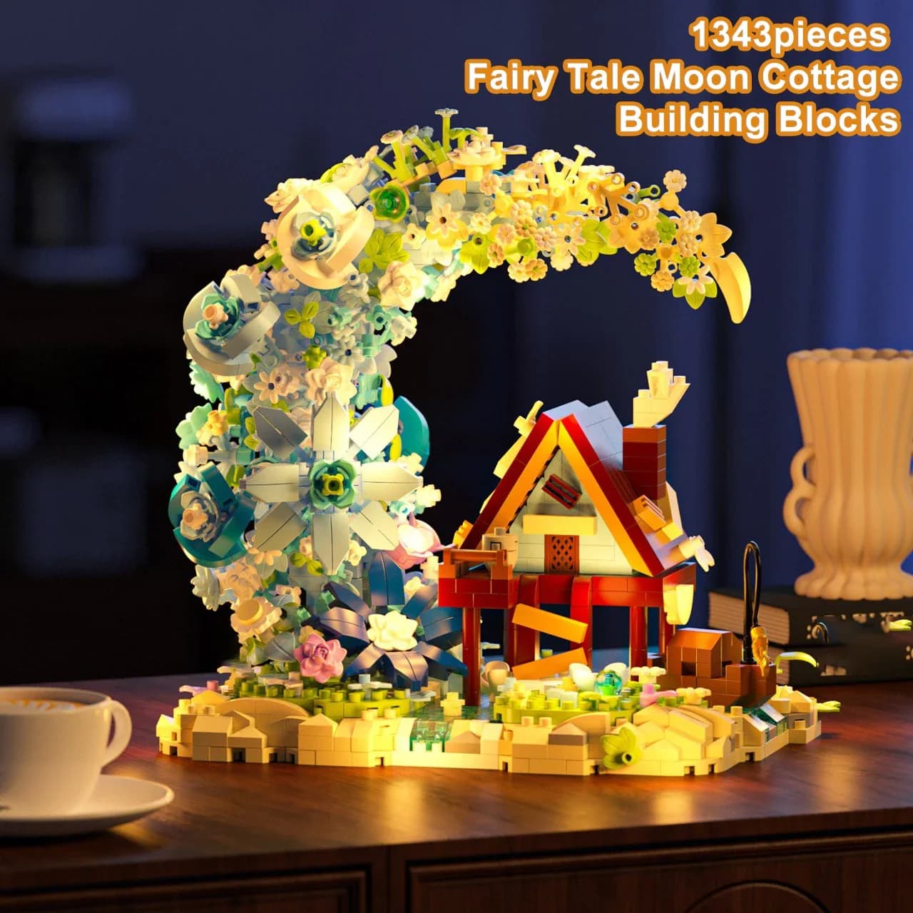 Set di Costruzioni Luna in Legno da 1343 Pezzi, Micro Mattoncini Fai-da-Te, Modello Puzzle per Bambini, Giocattoli da Assemblare, Regalo e Ornamento Natalizio