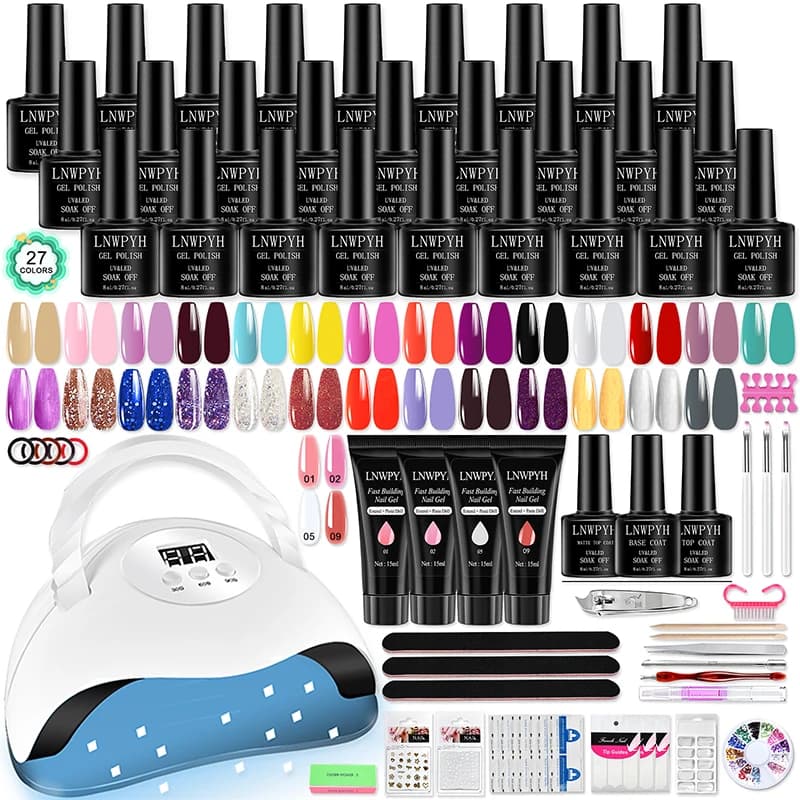 Nail Gel Nail Polish Kit with Semi-Permanent LED Nail Lamp 27 Colors Soak Off Base and Top Coat Set manicure for nail salon kit