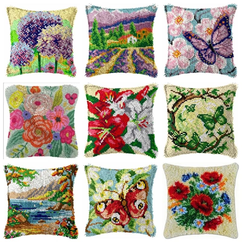Kit Ricamo a Uncinetto Paesaggio Naturale, Ganci per Cuscini, Tappeto Ricamato a Mano, Kit Punto Croce, Decorazione