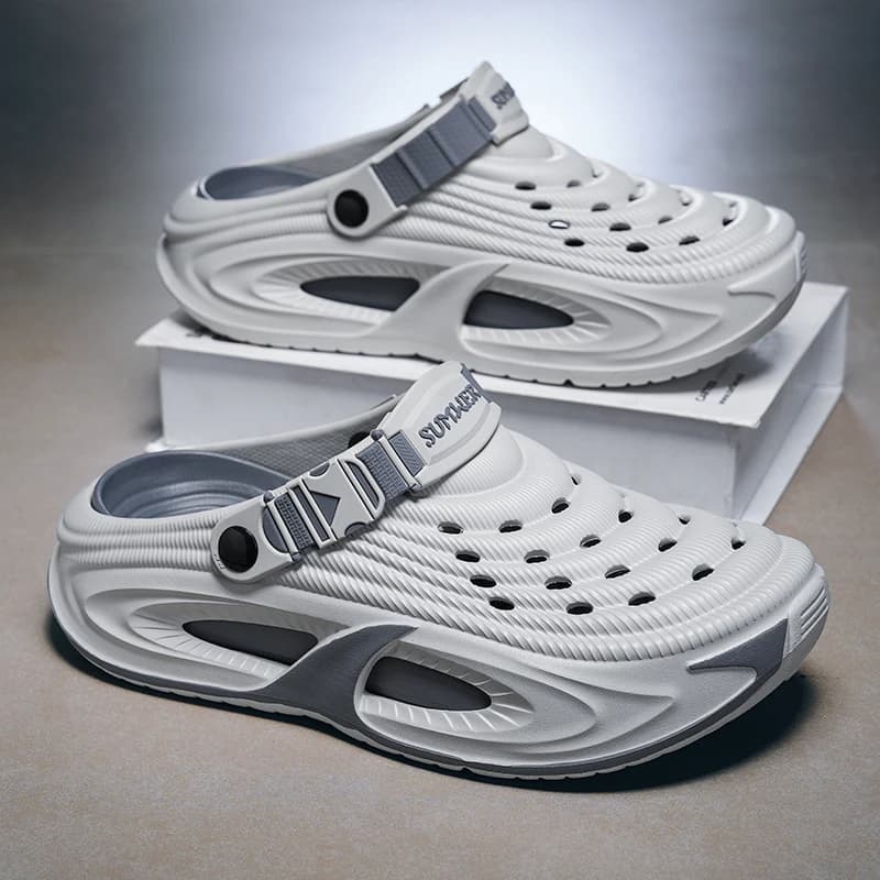 Sandali da uomo estivi per sport all'aperto, con punta aperta, da guida, da spiaggia, casual, in EVA, con fondo piatto, tacco spesso, a punta bassa, slip-on