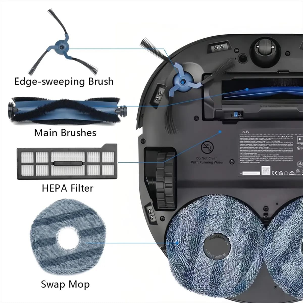 A01M Replacement for Eufy X10 Pro Omni Robot Vacuum Accessories Kit Roller Brush Dust Bags Side Brushes Hepa Filters Mop Pads