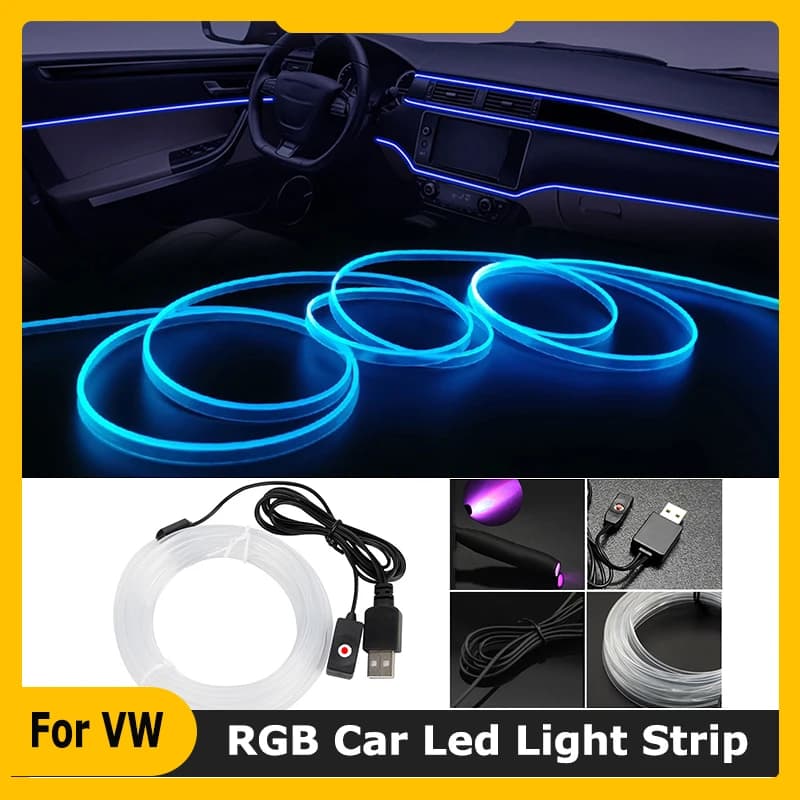 3M Car Interior RGB LED Decorative Light Neon Strip For VW Polo Tiguan Passat Golf Jetta Lavida Skoda Octavia Auto Accessories