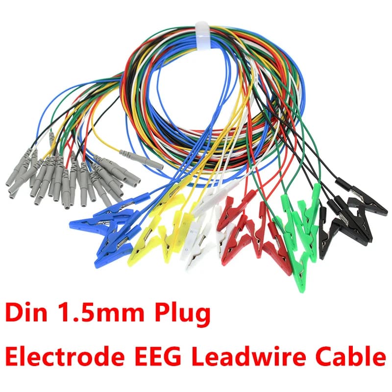 24 pcs Din 1.5mm nickel-plated brass crocodile Clip electrode EEG cable Leadwire brain signal amplification devices, L = 1.5m.