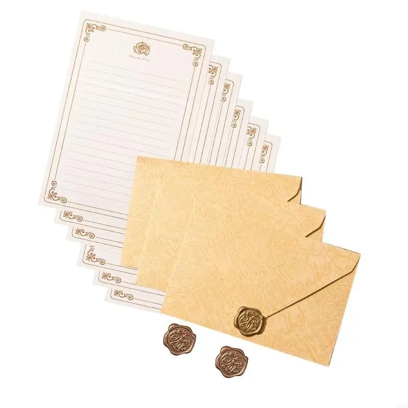 Antique Stationary Letter Paper and Envelopes Set 6 Lined Writting Paper 3 Matching Envelopes 3 Seal Stamp Sticker