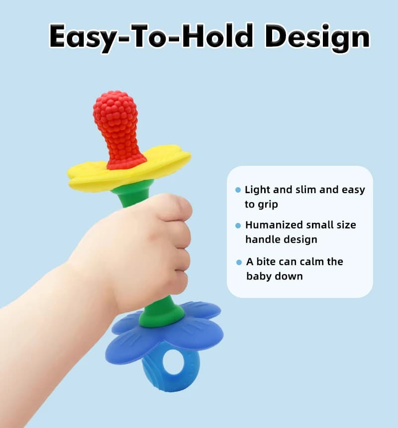Nuovo massaggiagengive con fiori in silicone per bambini 2 in 1, giocattolo da masticare sicuro e morbido per rilassare le gengive dolorose, giocattolo per la dentizione senza BPA, facile da tenere