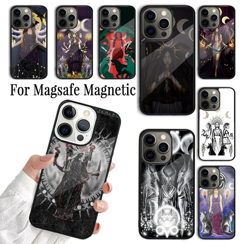 Cover per iPhone Triple Moon Goddess Hecate Tarot Card per iPhone 17 AIR 16 15 14 13 12 11 Pro Max Plus Magnetico Magsafe