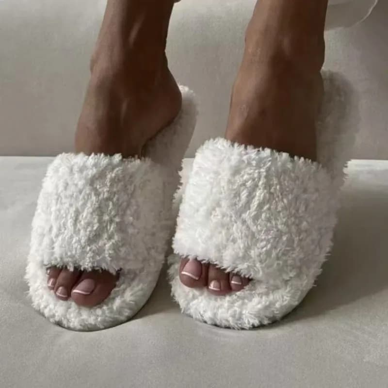 Open Toe Style Soft Plush Indoor Cotton Slippers For Women Warm House Shoes Plus Size Anti-slip Girls Home Floor Fluffy Slides