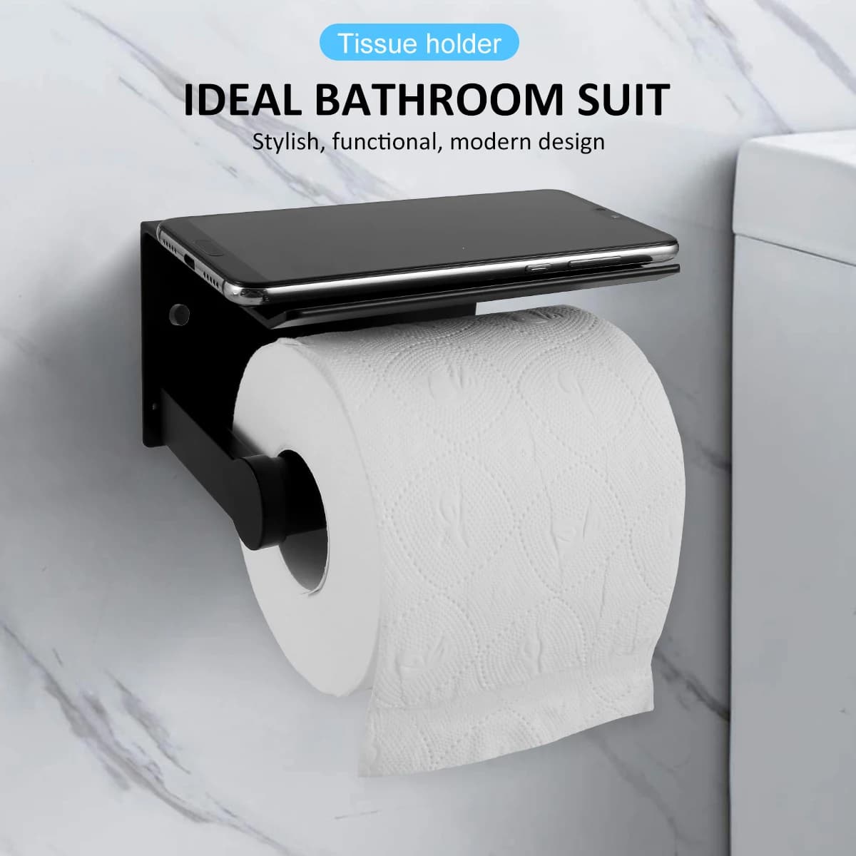 Porta carta igienica a parete con supporto per telefono per bagno, cucina, bagno, nessuna perforazione richiesta