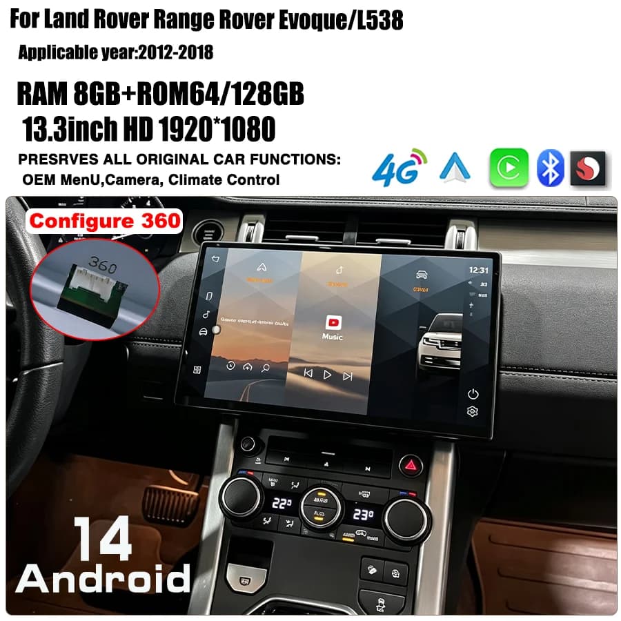 13.3 inch For 2012-2018 Land Rover Evoque/L538 Multimedia Player Radio 4G screen Carplay Qualcomm Android 13.0 Bosch/Harman