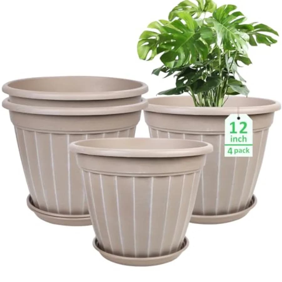 Vasi da 12 Pollici per Piante, Set di 4 Fioriere Alte, Grandi Vasi per Fiori con Foro di Drenaggio e Sottovaso, Fioriera Decorativa da Esterno per