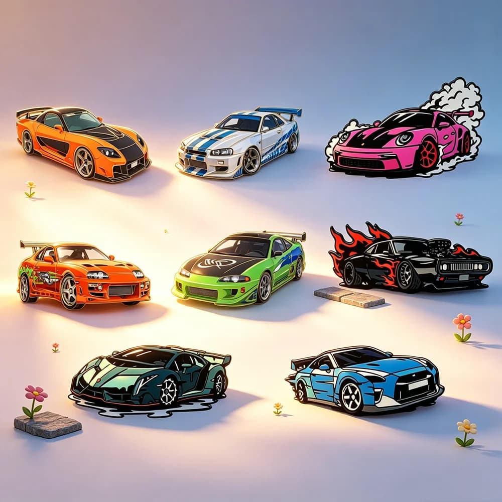 4/8pcs Fast & Furious Style Racing Car Enamel Pins Set Sports Car Lapel Pins for Backpack Car Enthusiast Collectible Badges Gift