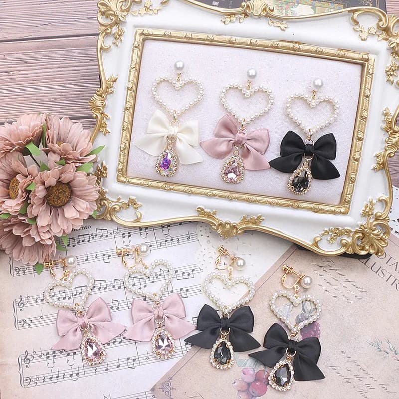 Orecchini da donna in stile giapponese Orecchini eleganti con fiocco Lolita per ragazze Regalo da donna simile alla bambola barocca Regalo di gioielli
