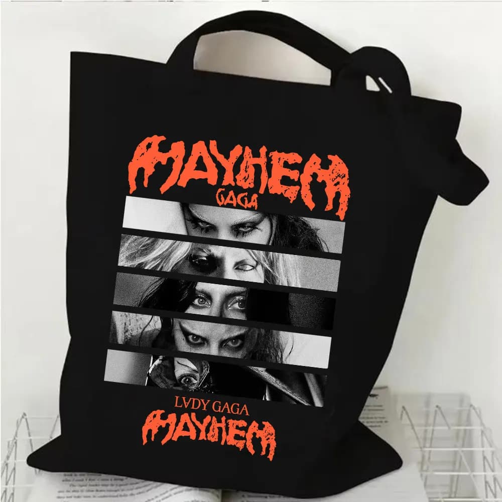 Women Lady Gaga Mayhem Tour 2025 Canvas Shopper Bag Hiphop Casual Tote Fan Gift Bolsa de Compras Reusable Handbag