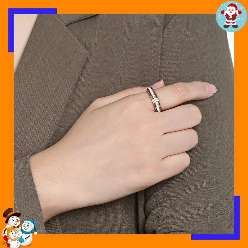 Popular Jewelry Rotatable Square Full Diamond Titanium Steel Ring Light Luxury High Sense Decompression Wedding Ring Jewelry