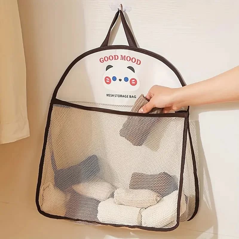 1 piece suspended mesh storage bag, breathable and washable polyester linen organizer, underwear and wall mounted socks
