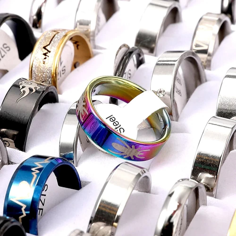 Fashion Jewelry Wholesale 100pcs/Lots Stainless Steel Rings Party Gift Wedding Rings Mix Style Mens Womens Rings