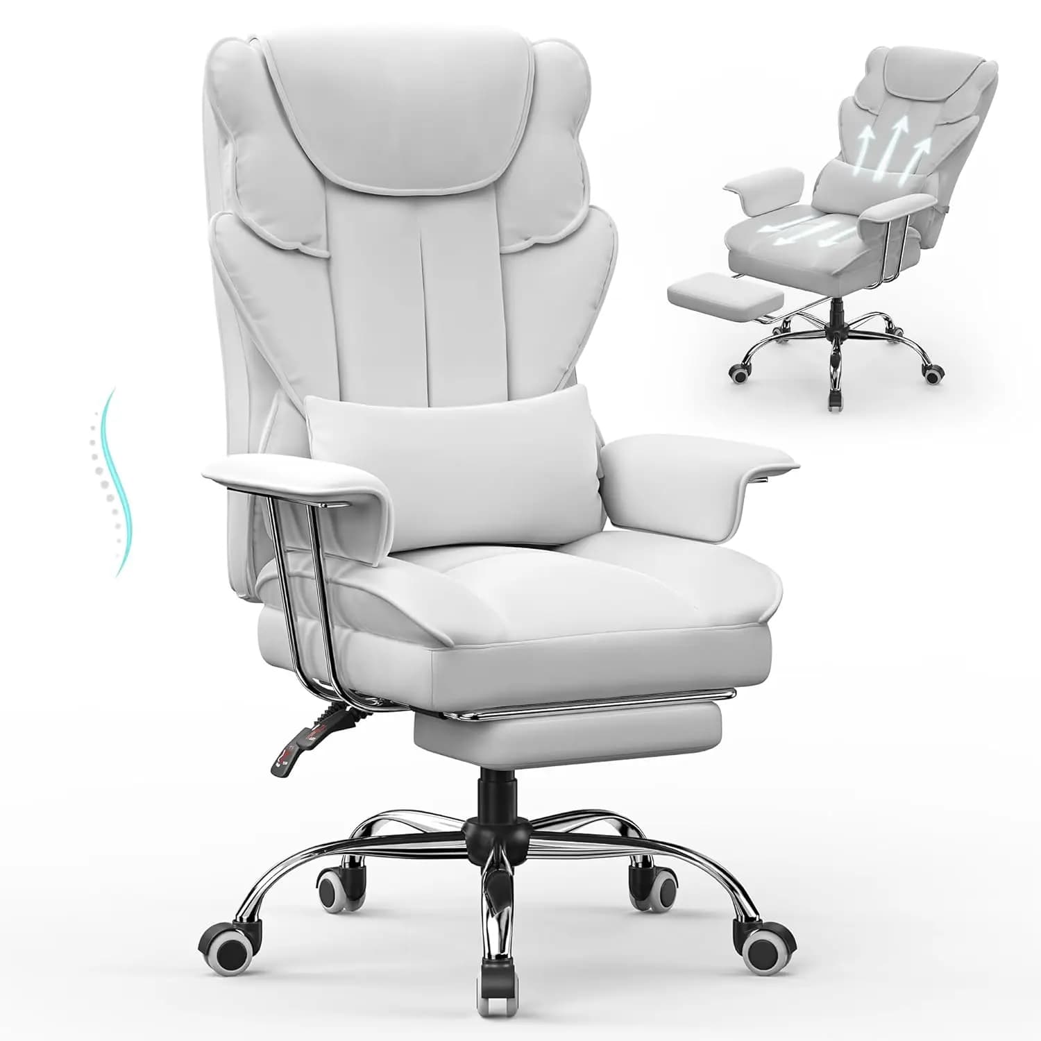 Sedia da Ufficio Grande e Alta con Poggiapiedi, Ergonomica in Pelle PU, Supporto Lombare Regolabile, Design Facile da Pulire, Personalizzabile