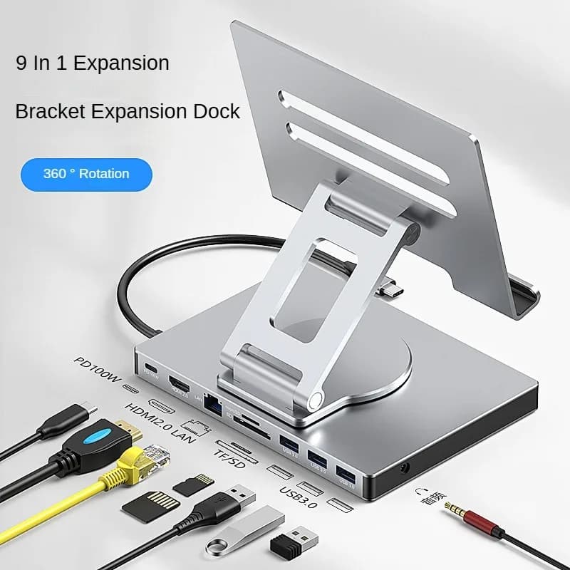 Tipo c Docking Station HUB USB staffa rotante con HDMI 4K 60H PD 100W Audio RJ45 1000 M/S per telefoni cellulari tablet supporto per Laptop