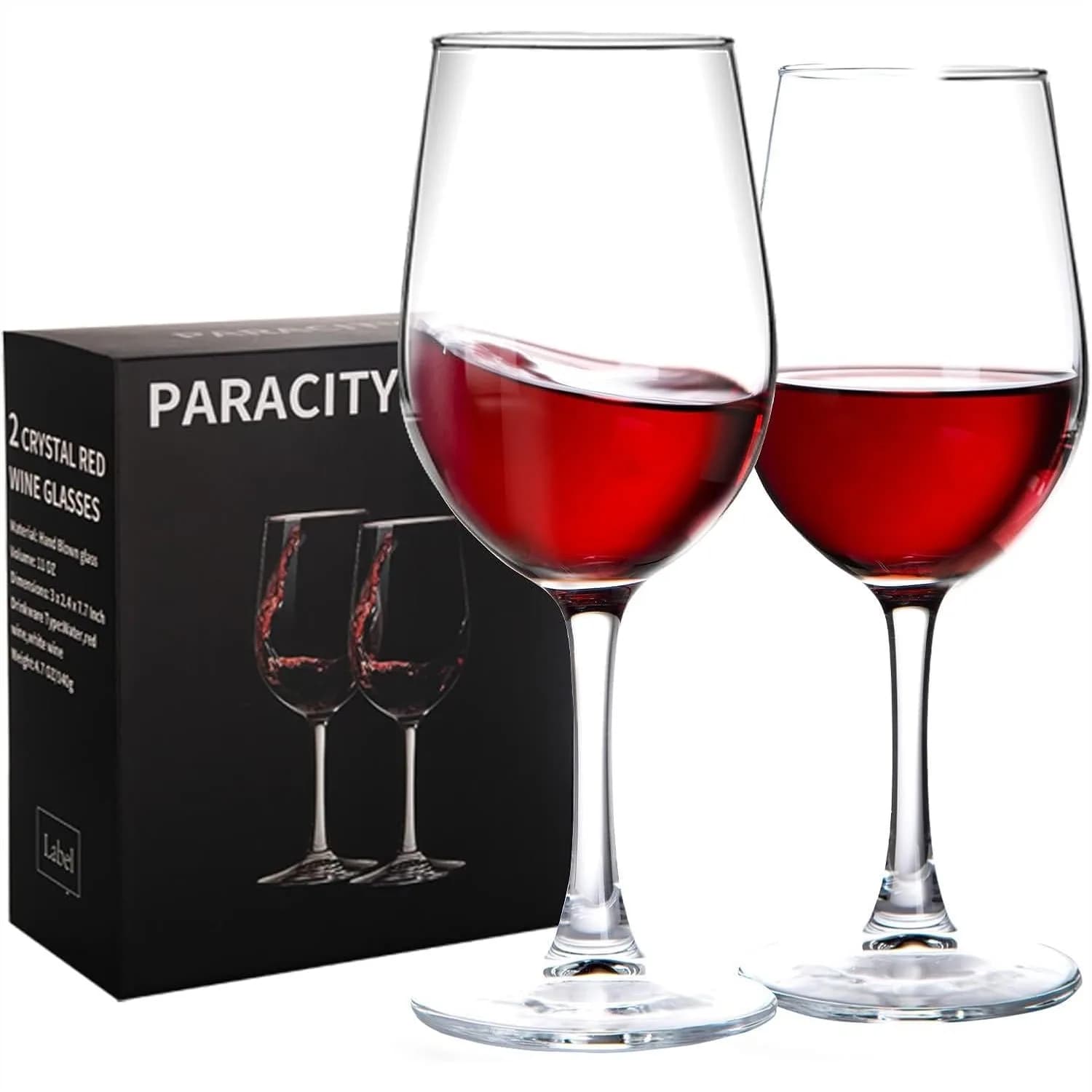 Wine Glasses Set of 2, Clear Glass Long Stem Wine Glasses for Red and White Wine, 10 OZ, Gift for Christmas