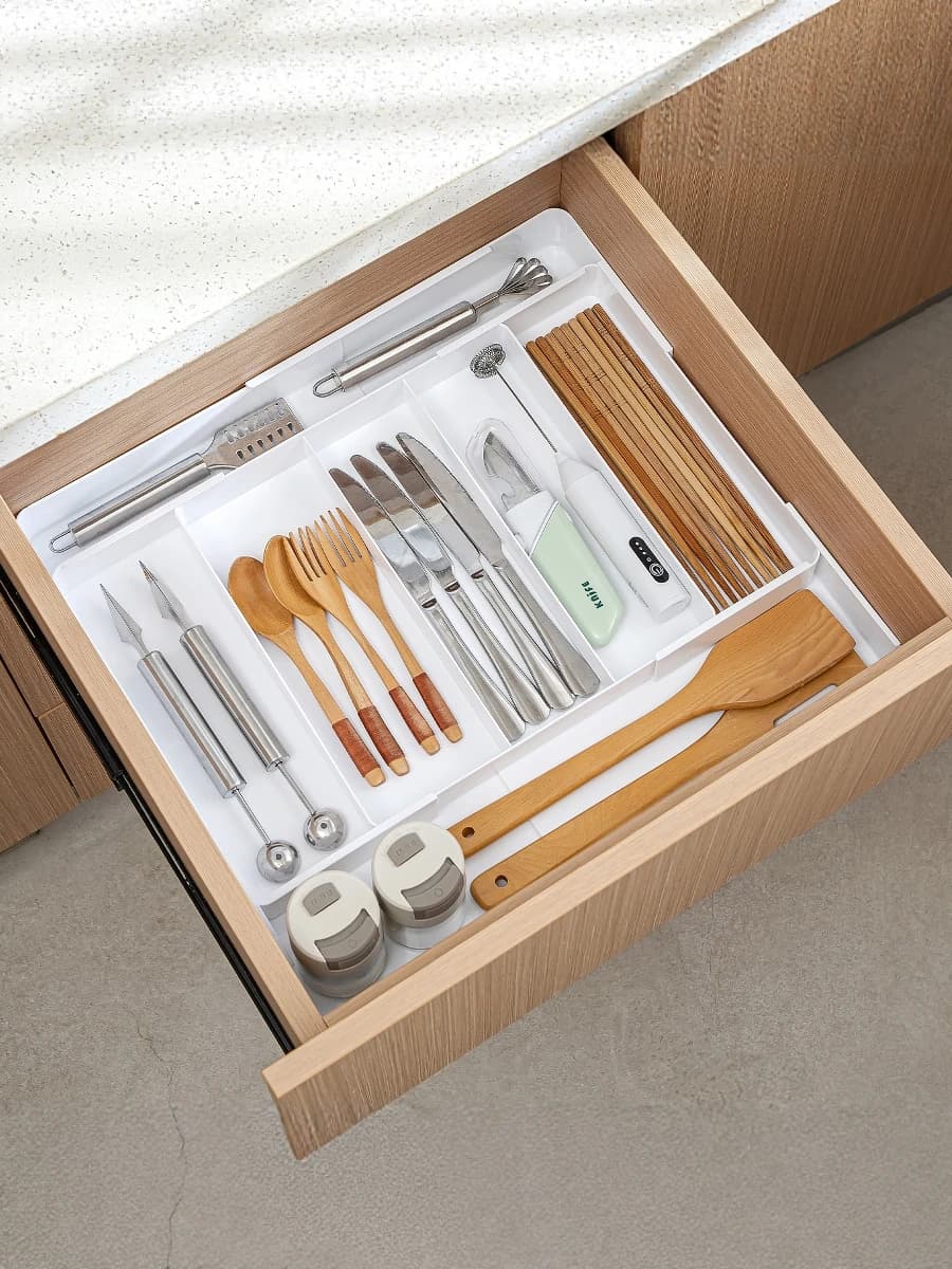 Scatola portaoggetti espandibile e divisibile per cucina e scrivania, organizer quadrato in plastica per oggetti vari