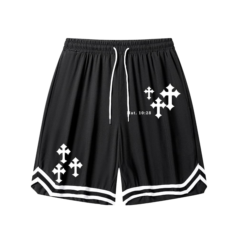 Pantaloncini fitness da uomo con stampa incrociata Pantaloncini casual a cinque punti traspiranti ad asciugatura rapida adatti per allenamenti di corsa e abbigliamento da spiaggia