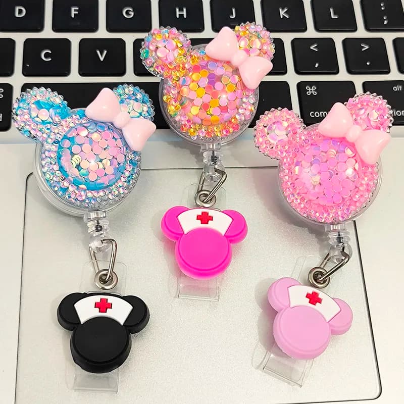 Doppio volto lucido stile ragazza ruota porta badge infermiere lavoratori Enfermera porta documenti accessorio porta carte retrattile