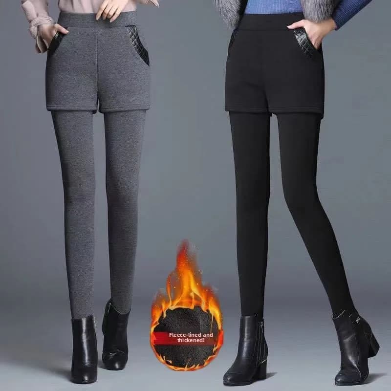 Women's Fleece Lined Thickened High Waist Slim Fit Pants Winter Outerwear Shorts Skirt Warm Base Layer Trousers Casual Elasti...