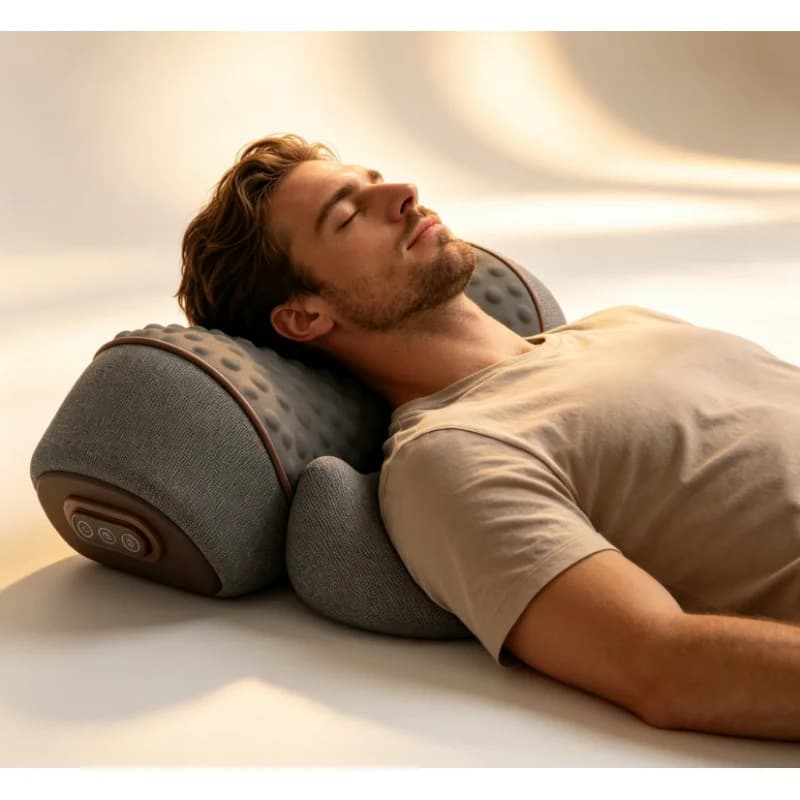 Cuscino Massaggiante Okayso 3-in-1 per Collo e Spalle, Cuscino Riscaldato per Massaggio Cervicale in Memory Foam
