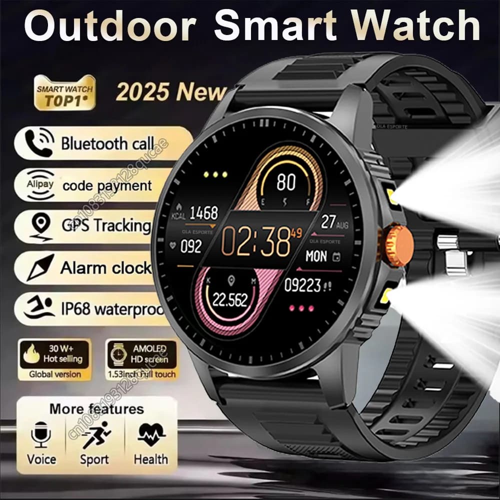 2025 Outdoor Military LED Flashlight Smartwatch GNSS Integrated GPS Tracker Healthcare Sports Waterproof Smart Watch Man Woman