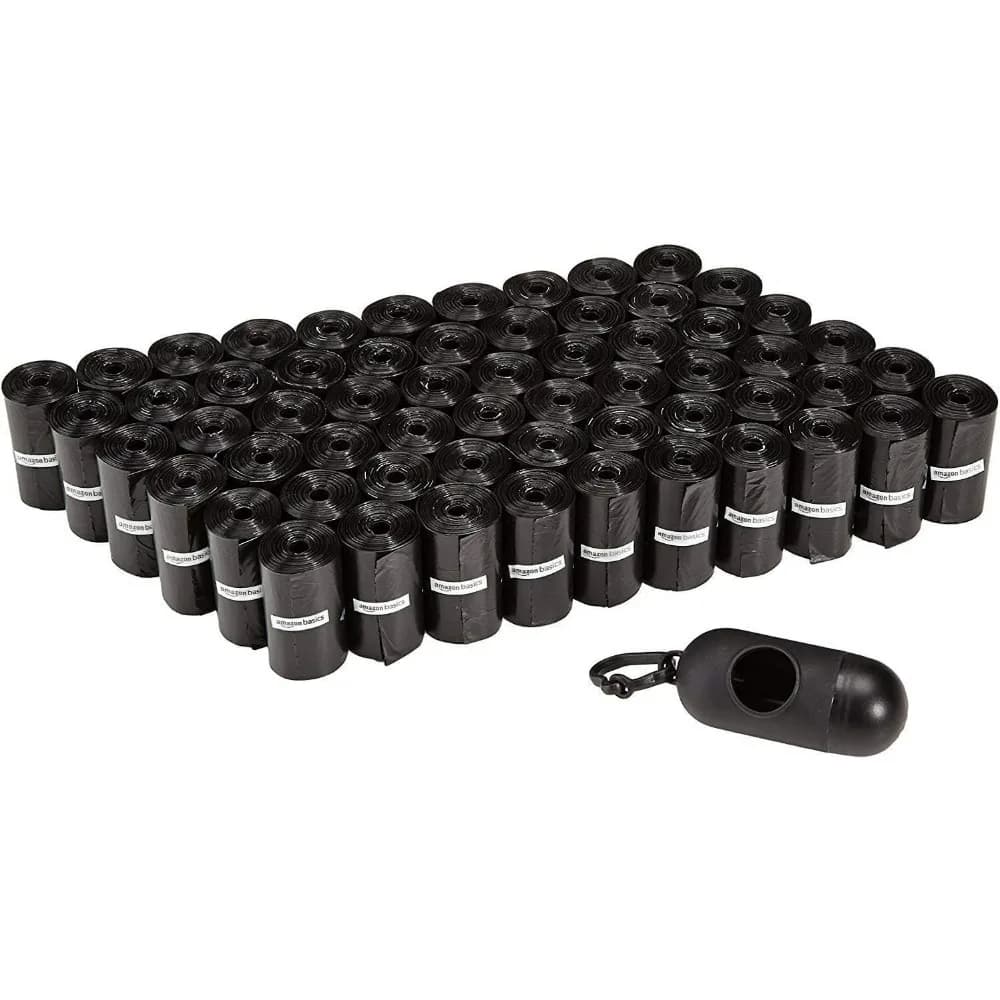 Nozioni di base Sacchetti per cacca di cani con dispenser, 600 pezzi, migliorati per garantire a tenuta stagna, non profumati, include clip per guinzaglio