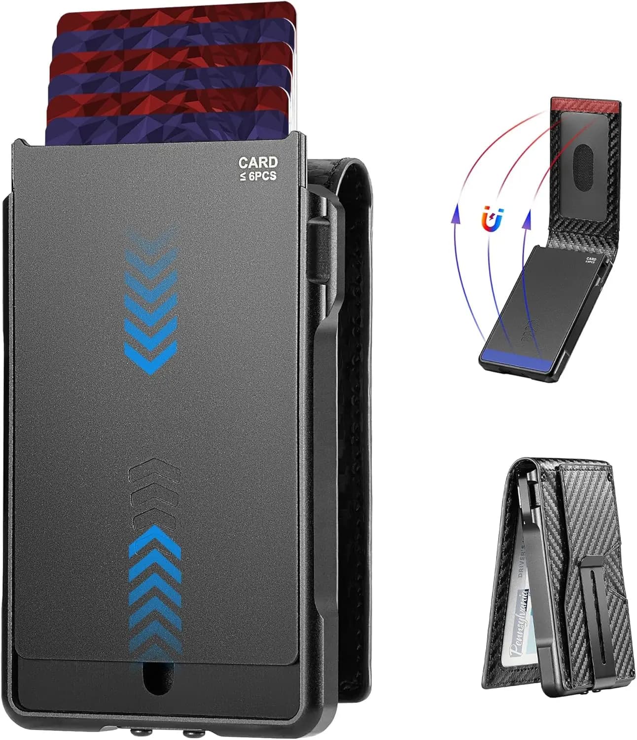Portafoglio Ultra Sottile con Blocco RFID per Uomo, Porta Carte in Alluminio con Fermasoldi, 10-12 Carte