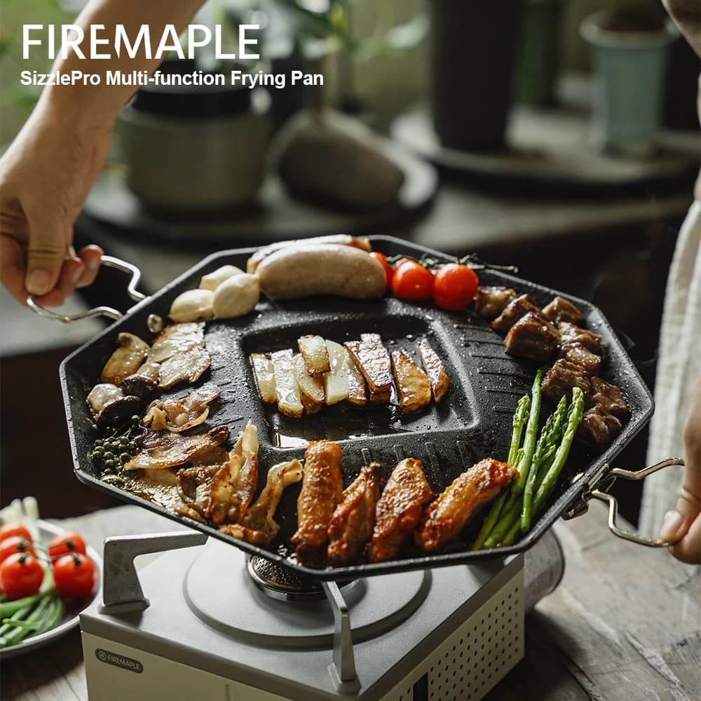 FireMaple SizzlePro Multi-function Frying Pan for Cassette Stove Outdoor Camping BBQ Non-Stick Folding Teppanyaki Grill Pan