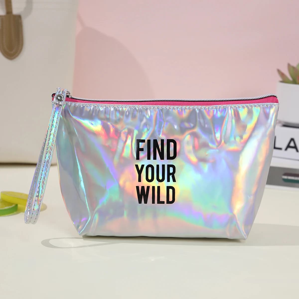 Solid Color Letter Laser Makeup Bag Ins Style Portable Travel Toiletry Storage Bag Makeup Activity Gift Bag Wholesale
