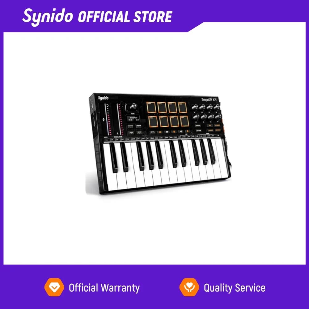 Synido Tempokey K25 USB MIDI Keyboard Controller with 8 Drum Pads, OLED Screen ，Beat Maker Machine for Music Production
