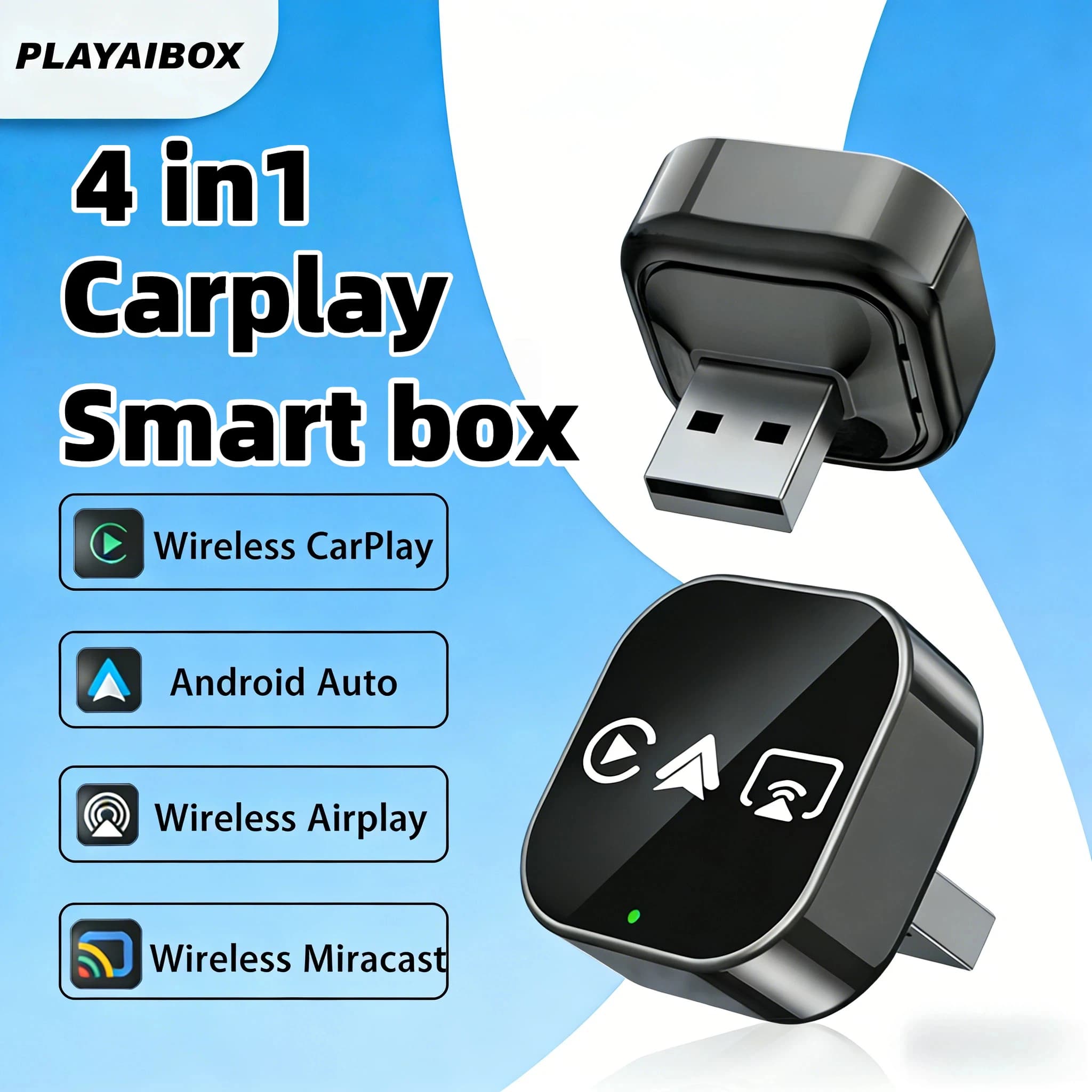 4in1 Wireless Adapter for Carplay and Android Auto, Mirror Link, Airplay, Universal Plug &Play for Volvo, Benz, Kia, Chery