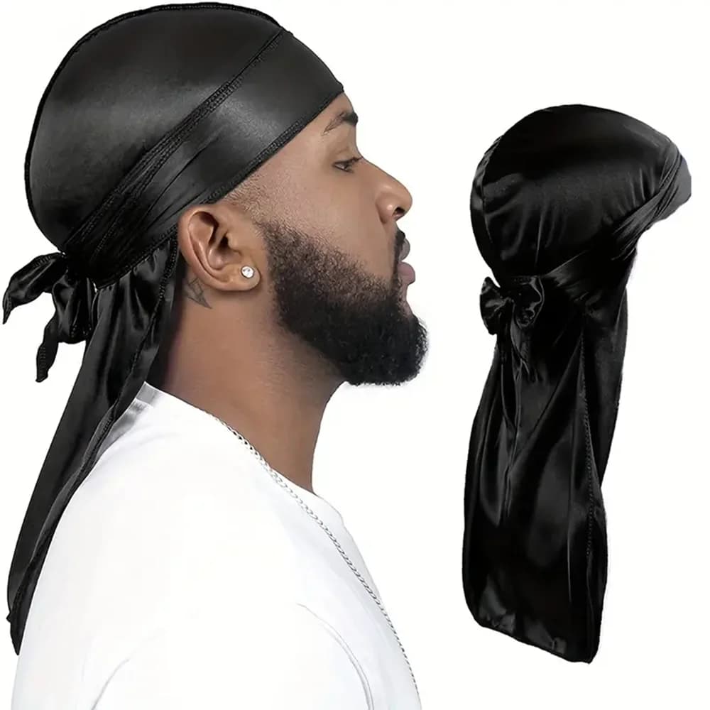 Durag da uomo in seta con coda lunga per onde e acconciature