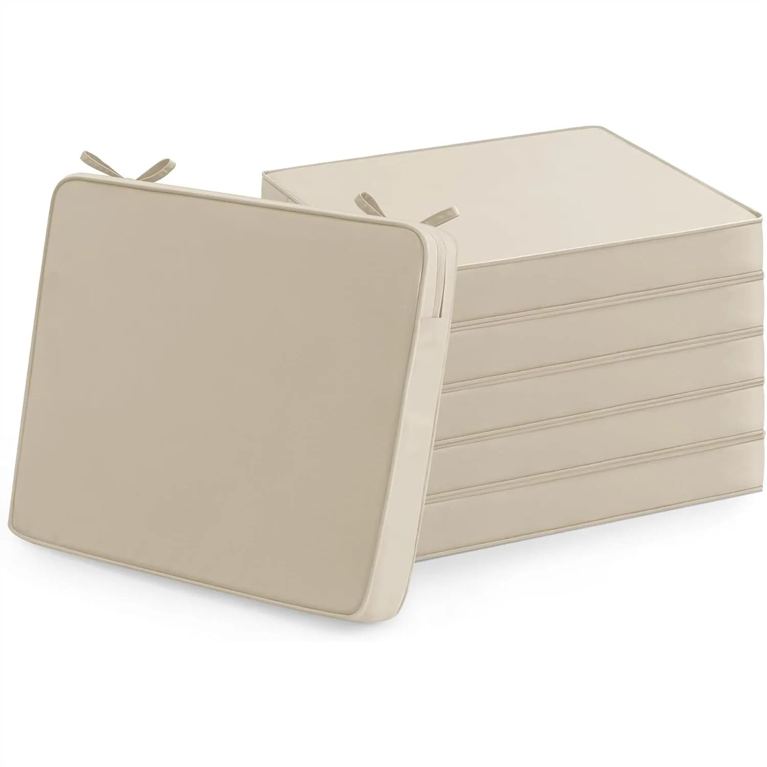 Set di 6 Cuscini per Sedie da Esterno, Impermeabili e Resistenti allo Sbiadimento, con Lacci, 18,5x16x2 Pollici, Beige