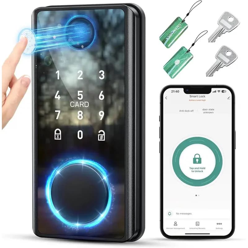 Serratura Intelligente con Impronta Digitale - Serratura per Porta Senza Chiave con Tastierino Digitale, Serratura Elettronica Bluetooth con Funzione Anti-Spia