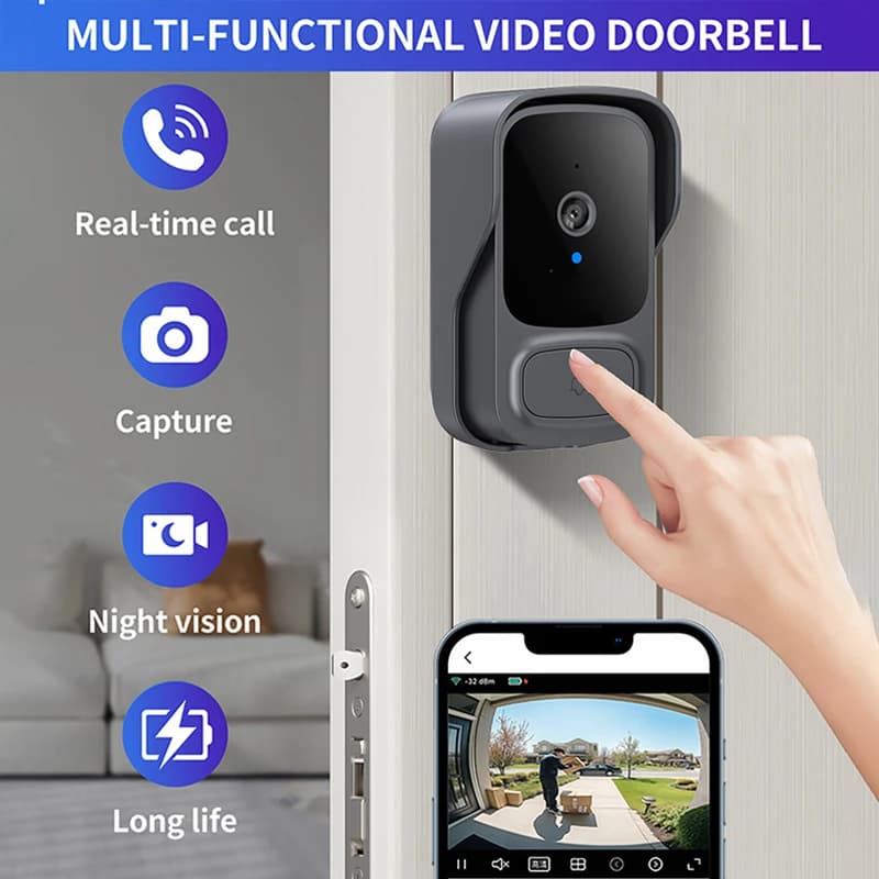 Videocitofono senza fili WiFi Videocitofono Sistema citofonico domestico Spioncino intelligente per porta Visione notturna Campanello Telecamera Campanello per porta di sicurezza domestica