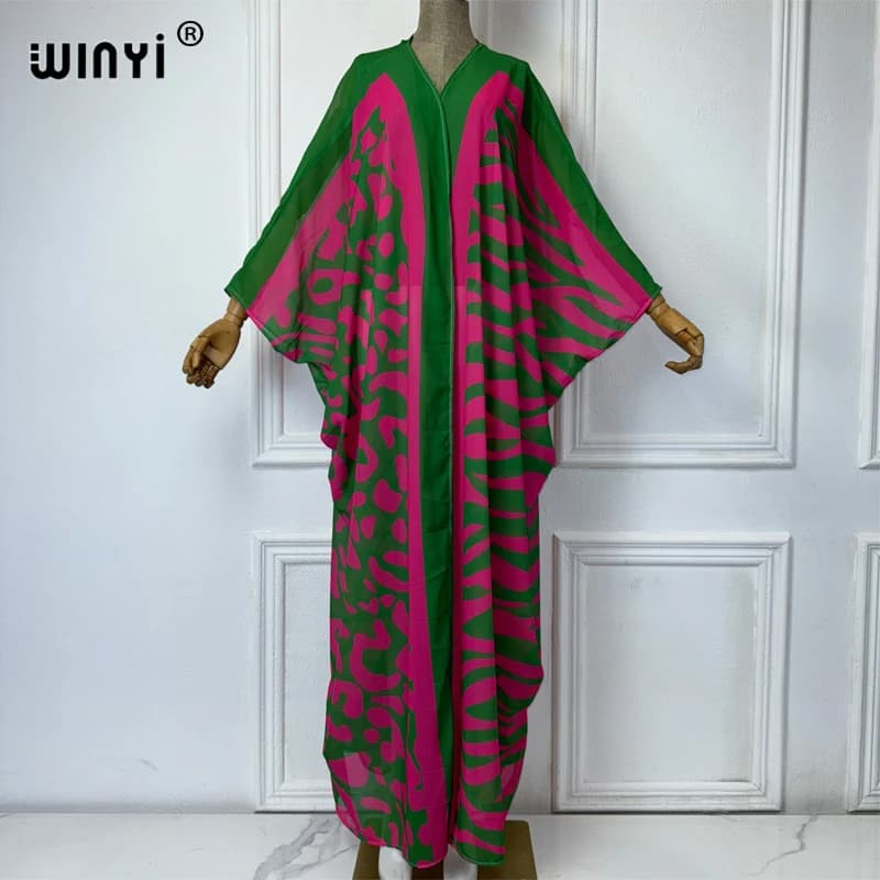 WINYI Africa Bohemia stampa Kimono abiti larghi per donna Cardigan abiti da spiaggia caftano spiaggia copricostume abito da sera maxi cappotto